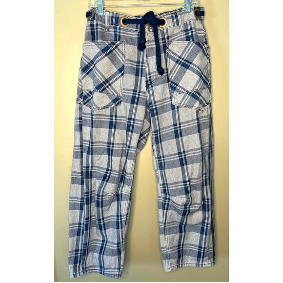 Free People We The Free Moxie Plaid Pull On Barrel Leg Jeans Drawstring Sz 27 - Picture 1 of 12